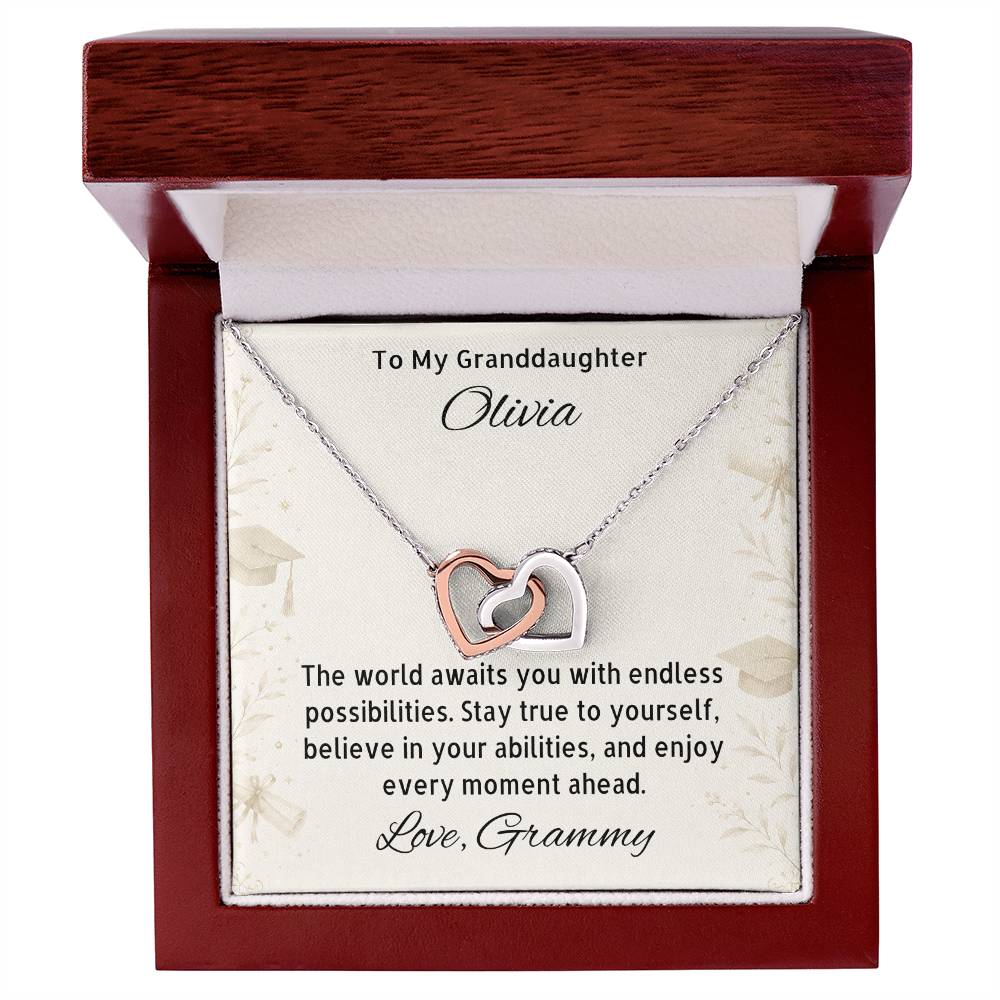 The World Awaits Graduation Gift for Granddaughter from Grandma | Interlocking Hearts Necklace