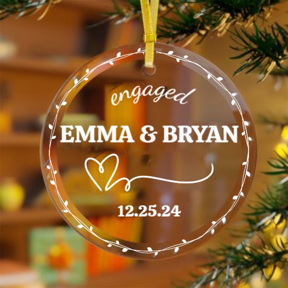 Engaged Personalized Glass Ornament