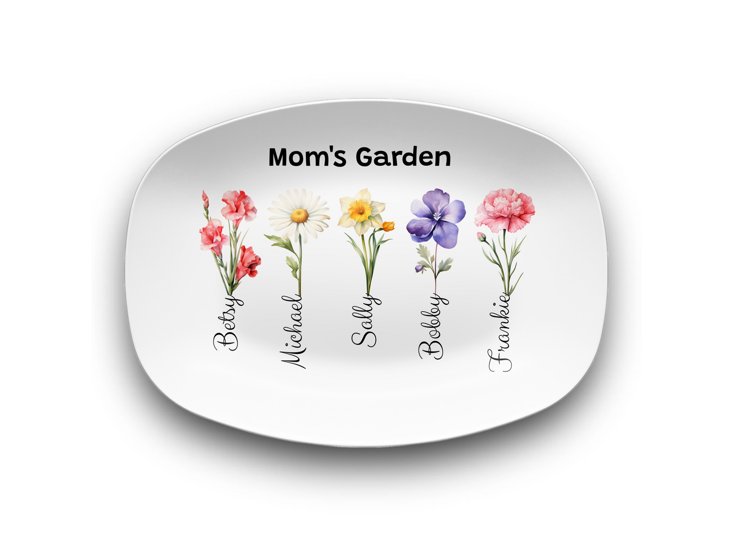 Personalized Mom’s Garden Birth Flower Serving Platter with Family Names