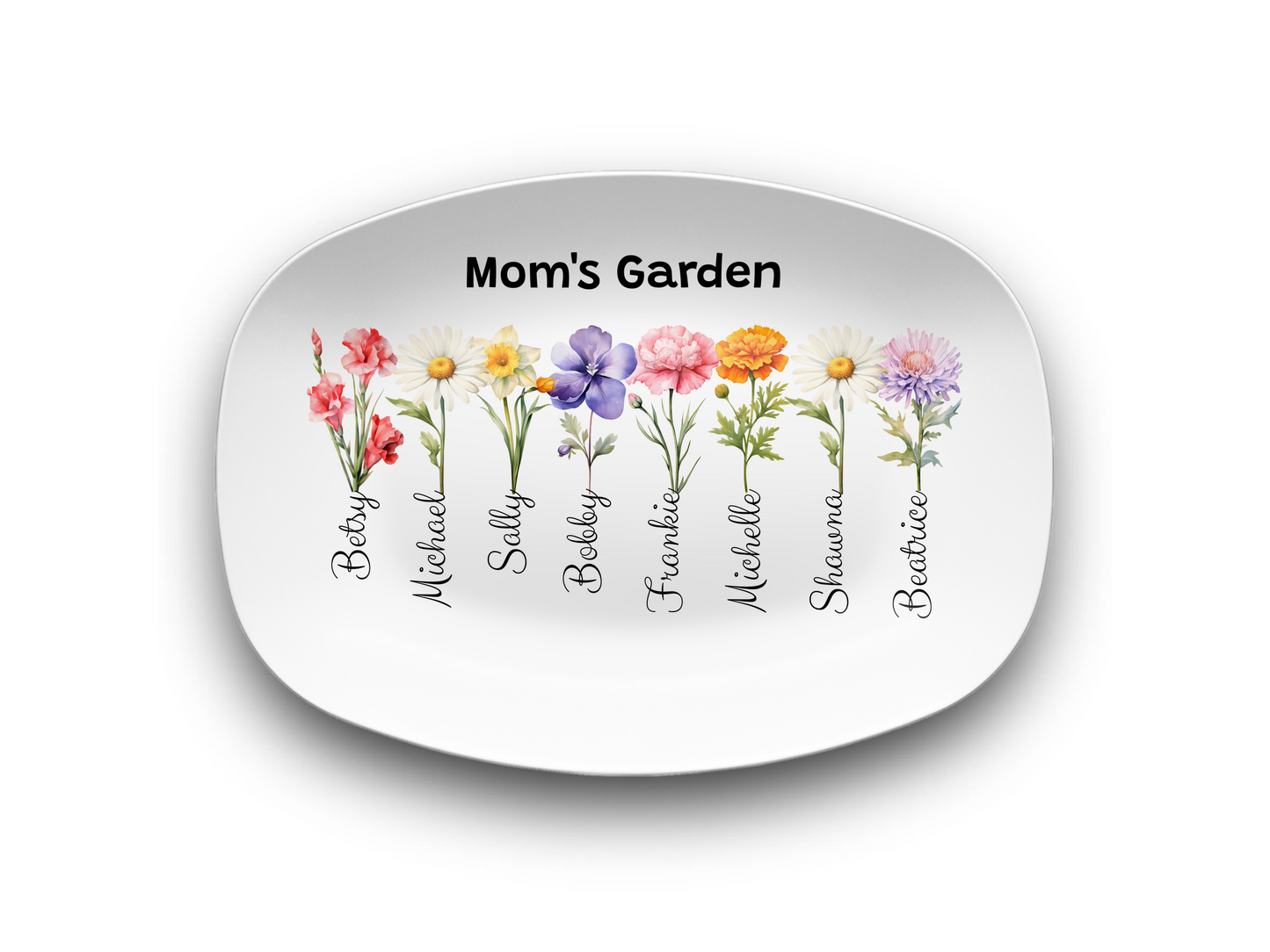 Personalized Mom’s Garden Birth Flower Serving Platter with Family Names