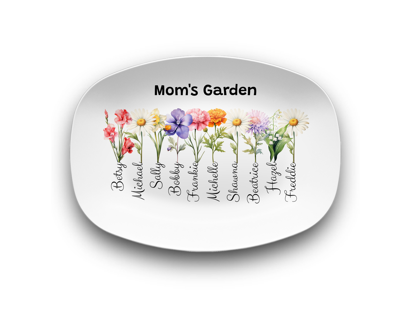 Personalized Mom’s Garden Birth Flower Serving Platter with Family Names
