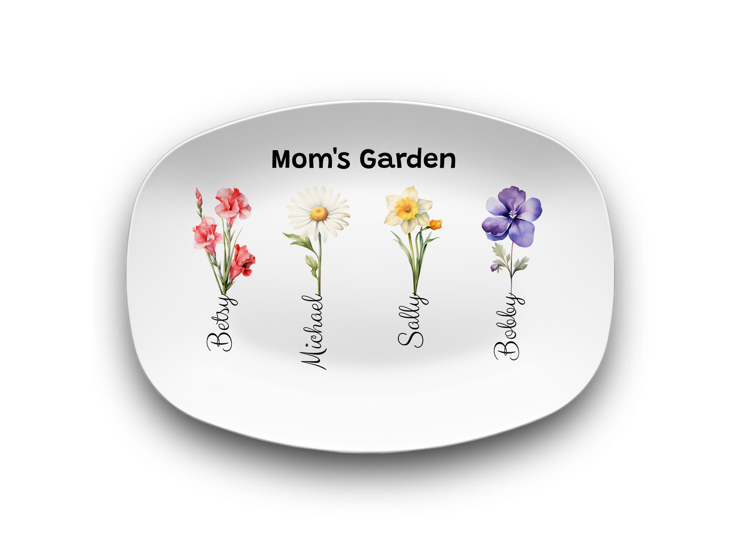 Personalized Mom’s Garden Birth Flower Serving Platter with Family Names