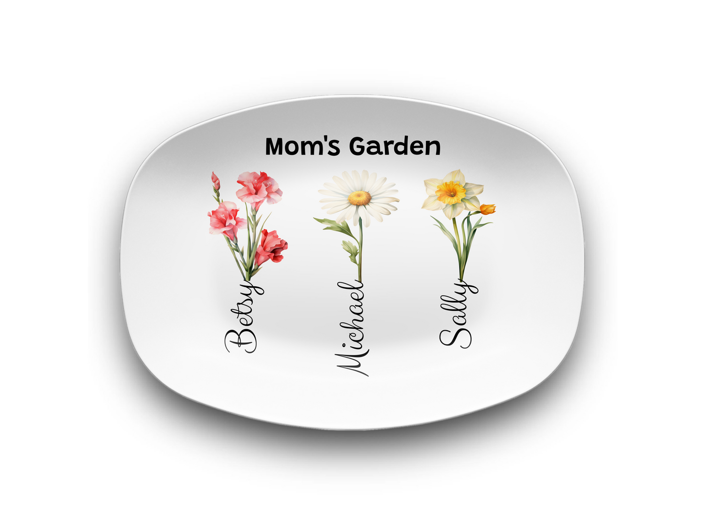 Personalized Mom’s Garden Birth Flower Serving Platter with Family Names