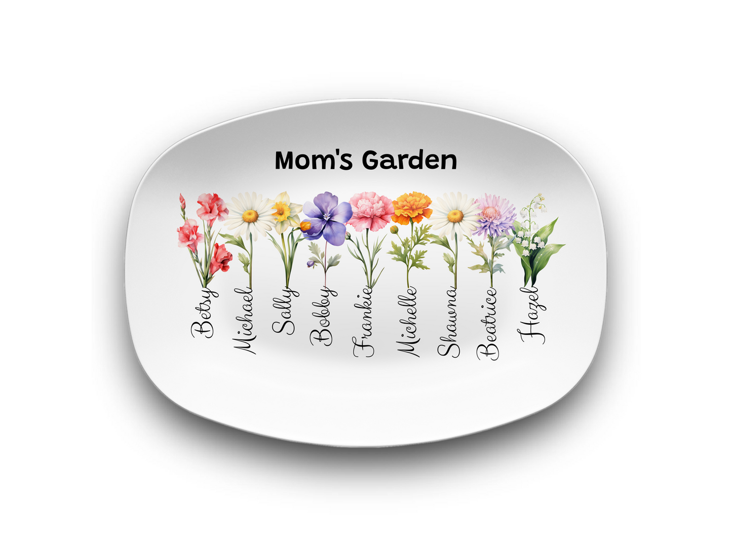Personalized Mom’s Garden Birth Flower Serving Platter with Family Names