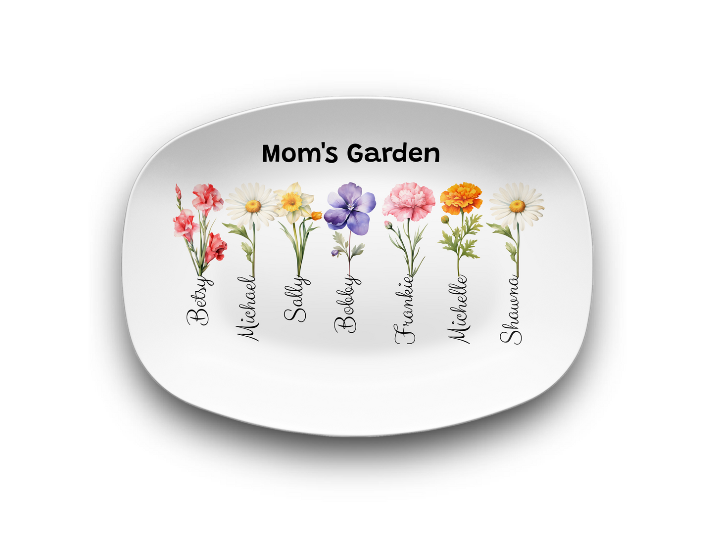 Personalized Mom’s Garden Birth Flower Serving Platter with Family Names