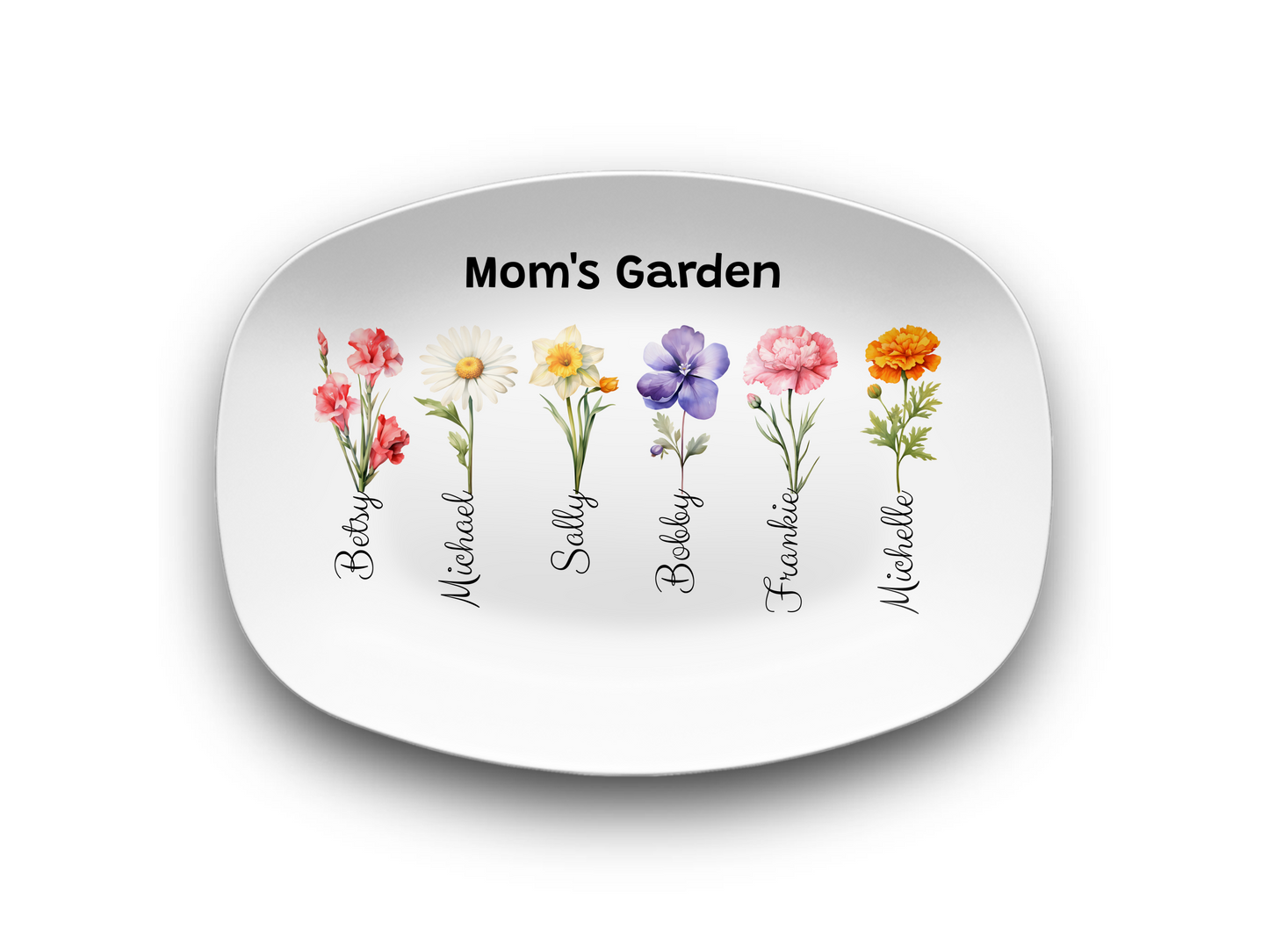 Personalized Mom’s Garden Birth Flower Serving Platter with Family Names