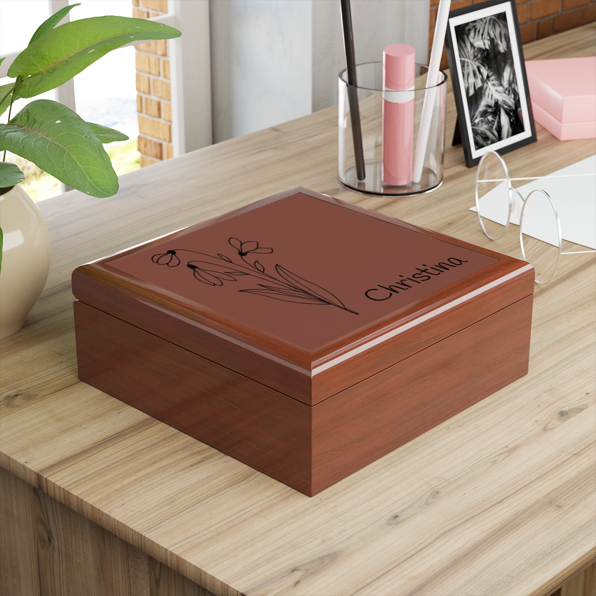 Personalized Name & Birth Flower Jewelry Box